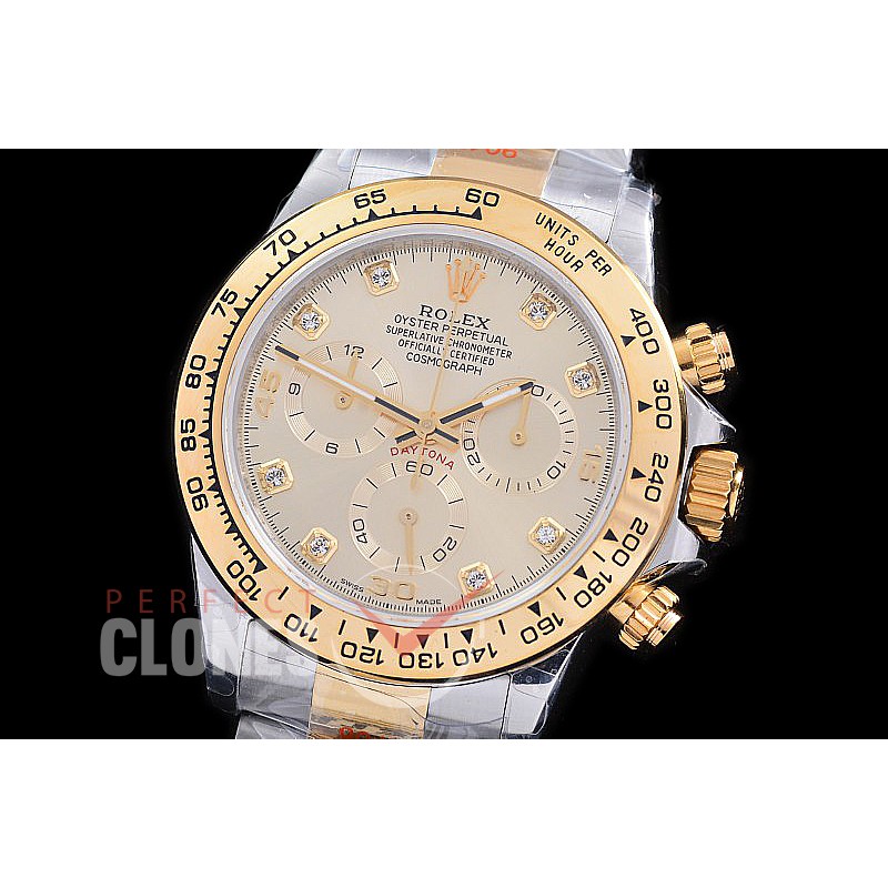 0 0 0 RLDT-4130-855W QF V3 904L Steel Daytona 116523 SS/YG Gold Diamonds 4130 Superclone - 72 Hours Power Reserve Movement / Extra Weighted 