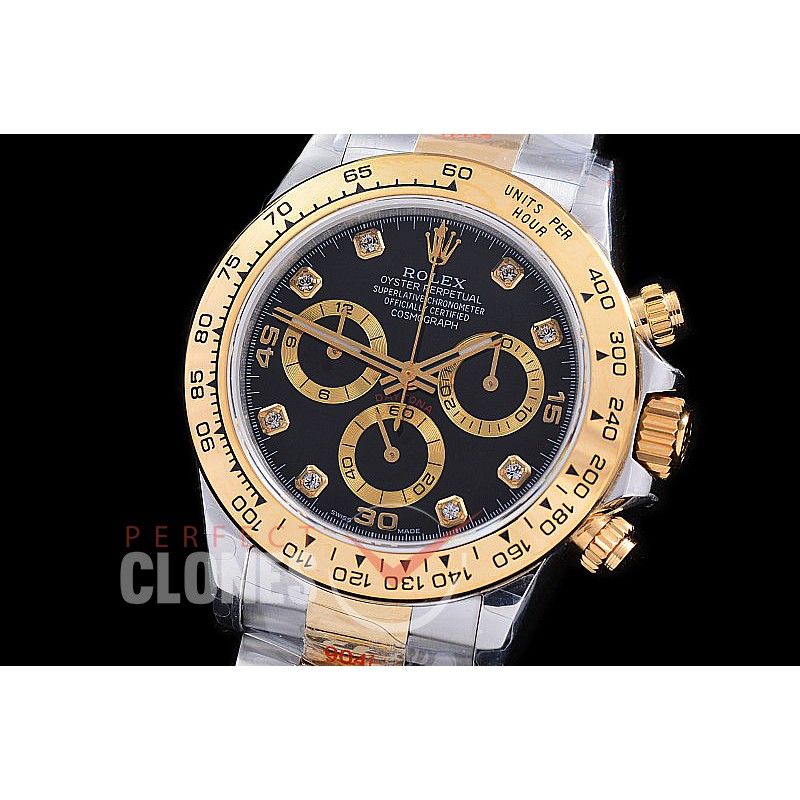 0 0 0 RLDT-4130-852W QF V3 904L Steel Daytona 116523 SS/YG Black Diamonds 4130 Superclone - 72 Hours Power Reserve Movement / Extra Weighted