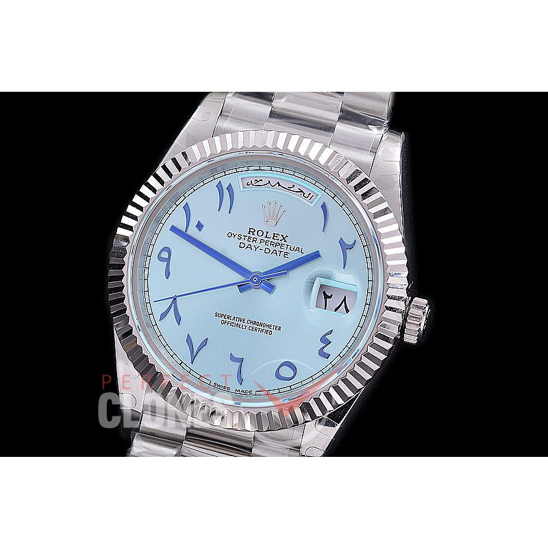 R40DDS00407R BP Daydate 40mm 228239 SS/SS Fluted Bez Ice Blue Arabic Special Edition A-2836