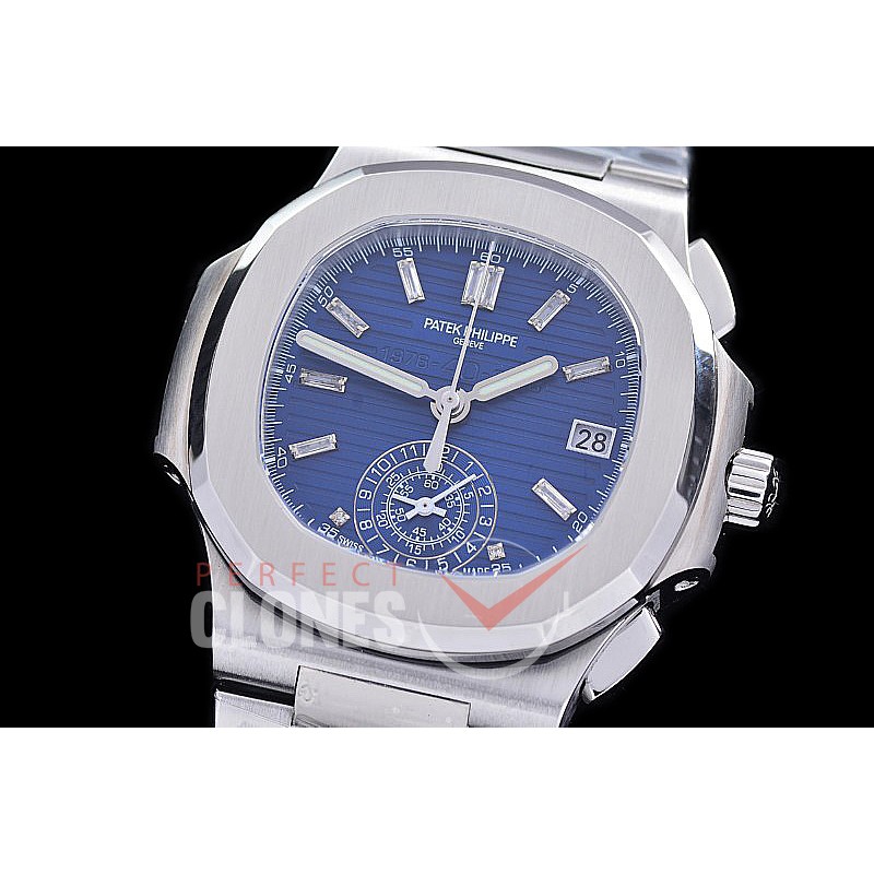 PP-5980-108S PPF Nautilus 5980 Chronograph SS/SS Blue Baguette Sticks Asian Clone Calibre CH28-520 C
