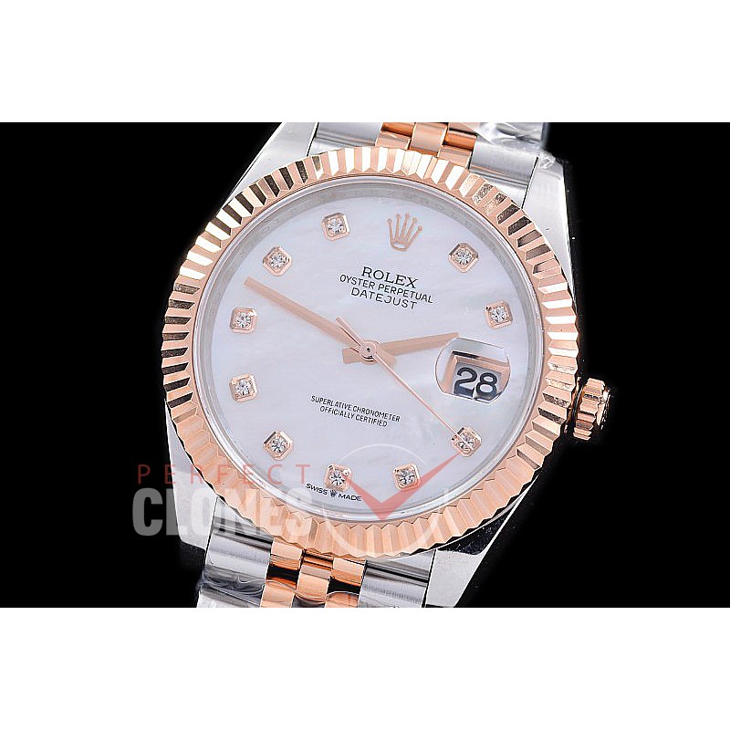 R41DJTR-3235-517 GSF Datejust 41mm 126331 SS/RG Fluted/Jubilee MOP White Diam VR 3235 Extra Weighted Casework