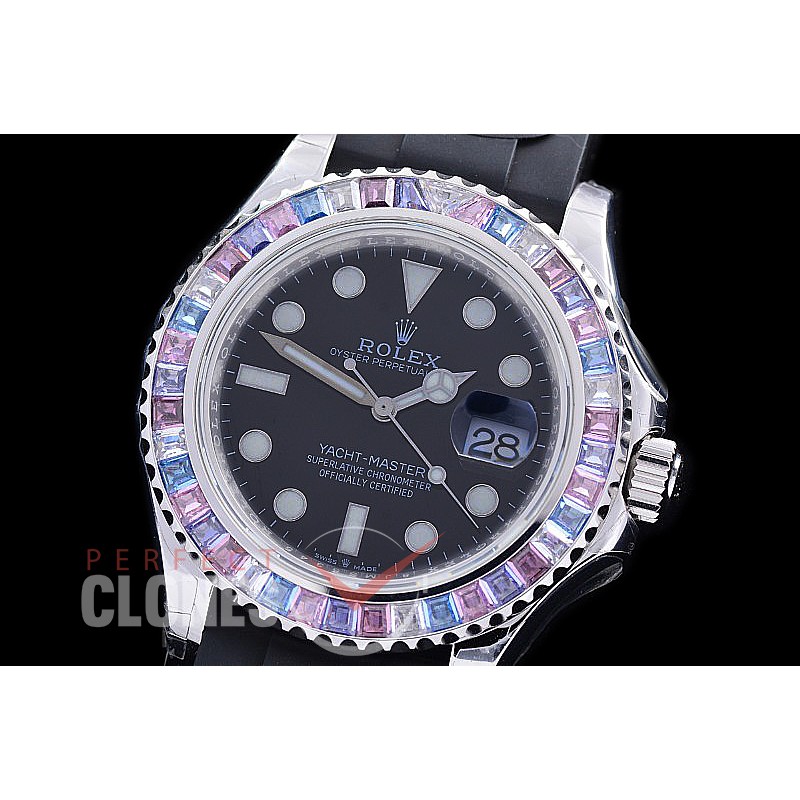 RYM-42-901WD KF 18K White Gold Thick Wrapped 904 Steel 226659SATS Yachtmaster Men Gem Set Rainbow Bez WG/RU Black VR 3235 - Extra Weighted 