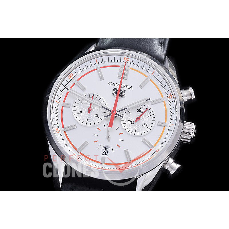 TGCC-42-111L Carrera Classic Chronograph SS/LE White OS 20 Qtz 