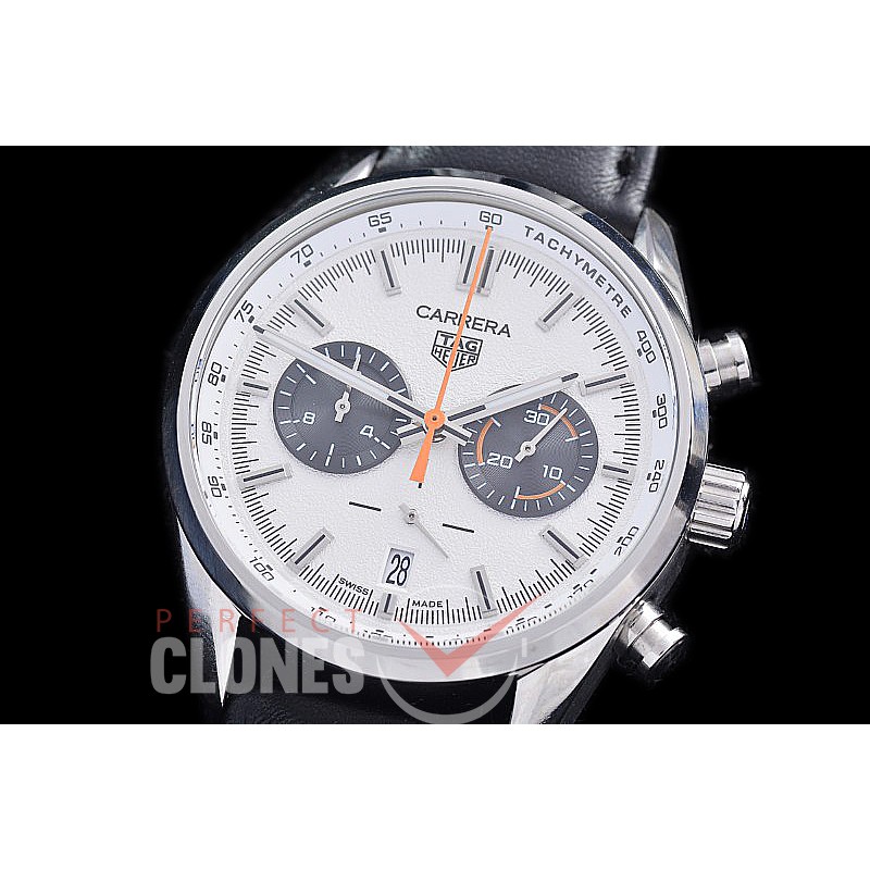 TGCC-42-107L Carrera Classic Chronograph SS/LE White OS 20 Qtz 