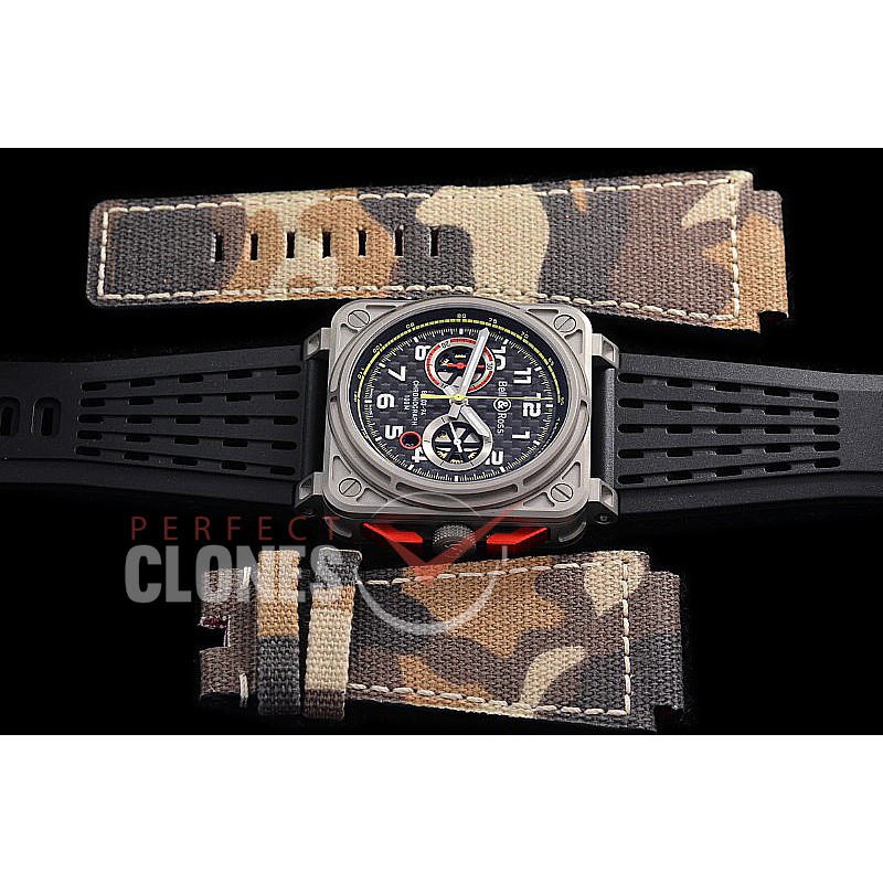 0 0 0 0 0 BR03-94-017 ANF/OXF BR03-94 RS18 Aviation Instruments Limited Chronograph TI/RU Black CF A-7750 Sec at 3 - Bundle with Free Nylon Camo Strap with Toolkit