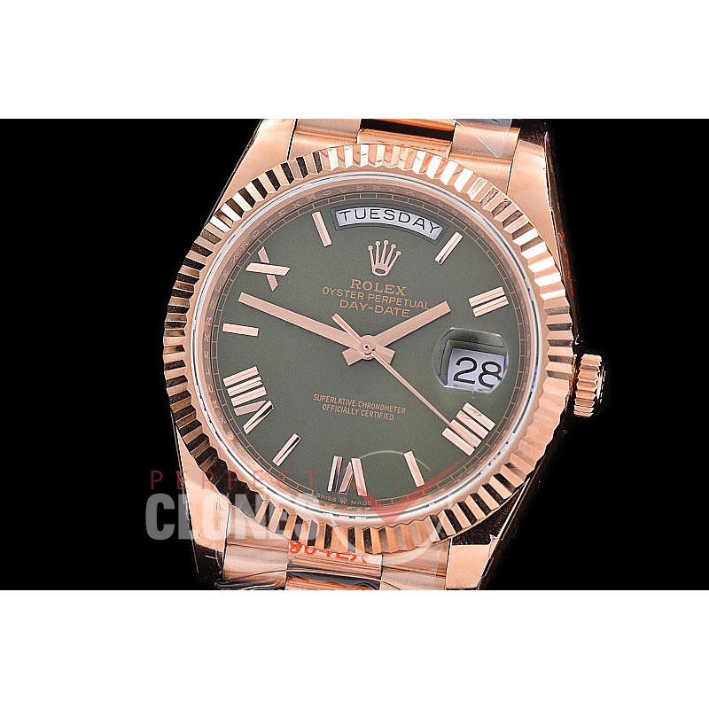 0.0 0 0 0 R40DDR00328 BPF Extra Weighted Daydate 40mm 228235 904 Steel RG/RG Fluted Bez Olive Green Roman A-2836