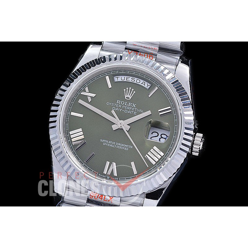 0.0 0 0 0 R40DDS00328 BPF Extra Weighted Daydate 40mm 228239 904 Steel SS/SS Fluted Bez Olive Green Roman A-2836