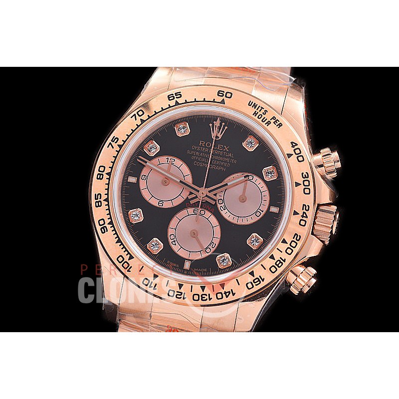 0 0 0 RLDFR-126515-112 QF 904L Steel Daytona 126515 RG/RG Rose Gold Diamonds 4131 Superclone - 72 Hours Power Reserve Movement