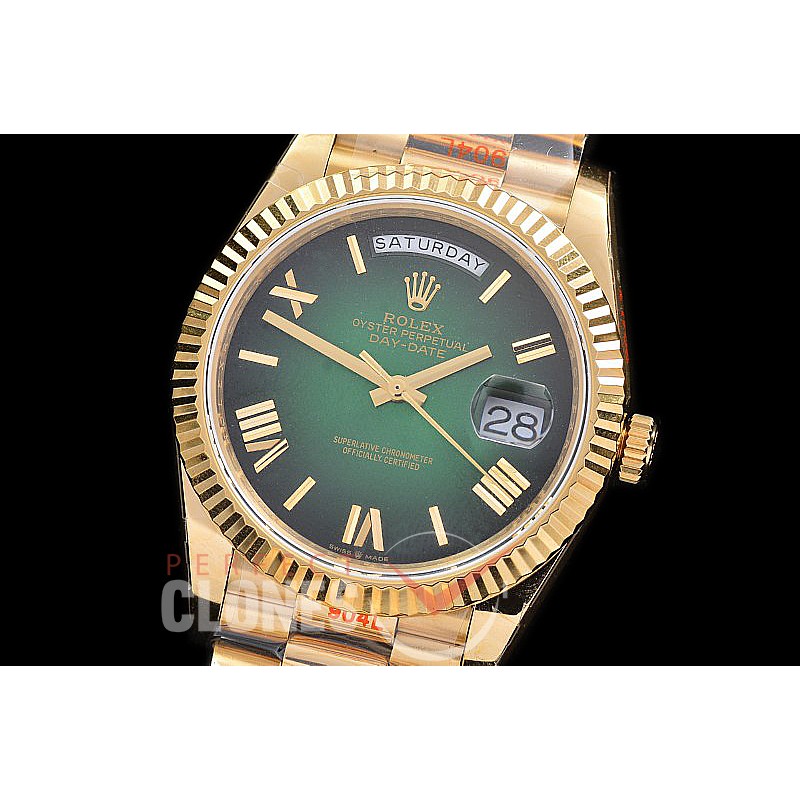 0.0 0 0 0 R40DDF00324 BPF Extra Weighted Daydate 40mm 228238 904 Steel SS/SS Fluted Bez Green Ombre Roman A-2836