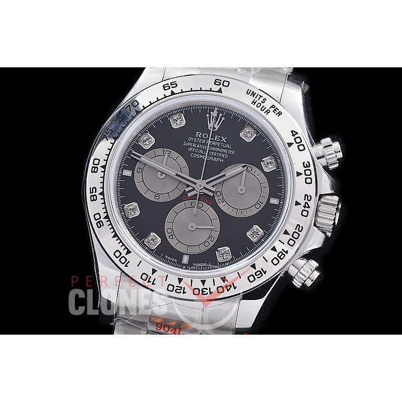  RLDS-126509-162 QF 904L Steel Daytona 126519 SS/SS Black Diamonds 4131 Superclone - 72 Hours Power Reserve Movement 