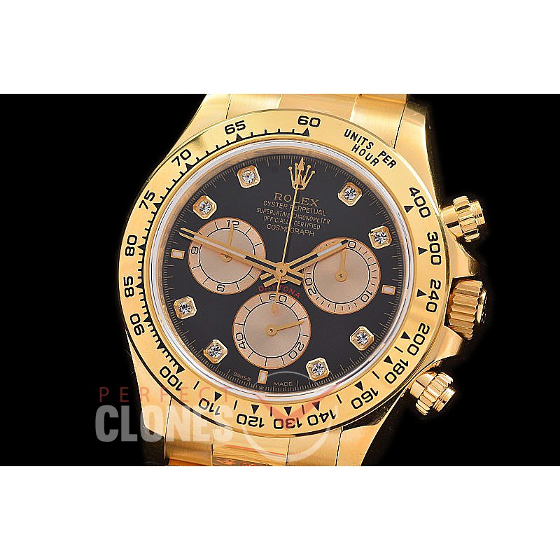 0 0 0 RLDF-126508-168 QF 904L Steel Daytona 126508 YG/YG Black Diamonds 4131 Superclone - 72 Hours Power Reserve Movement 