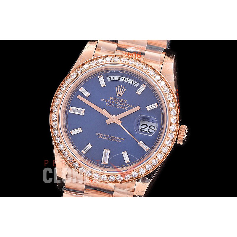 R40DDR00239DA Daydate 40mm 228235 904 Steel RG/RG Diam Bez Blue Glazier Diamonds SH-3255