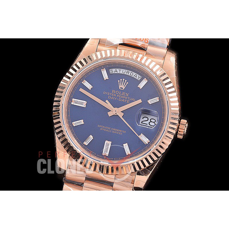 R40DDR00239A Daydate 40mm 228235 904 Steel RG/RG Fluted Bez Blue Glazier Diamonds SH-3255