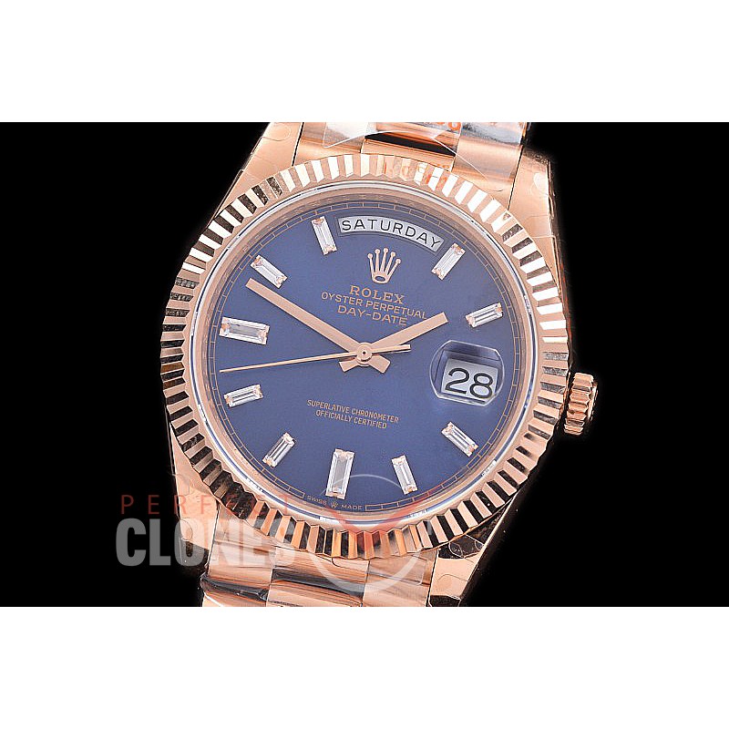 R40DDR00239 Daydate 40mm 228235 904 Steel RG/RG Fluted Bez Blue Glazier Diamonds A- 2836