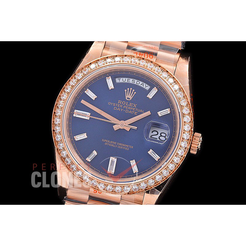 R40DDR00239D Daydate 40mm 228235 904 Steel RG/RG Diam Bez Blue Glazier Diamonds A- 2836 