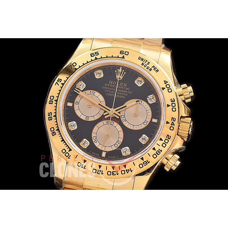 0 0 0 RLDF-126508-168W QF 904L Steel Daytona 126508 YG/YG Black Diamonds 4131 Superclone - 72 Hours Power Reserve Movement / Extra Weighted