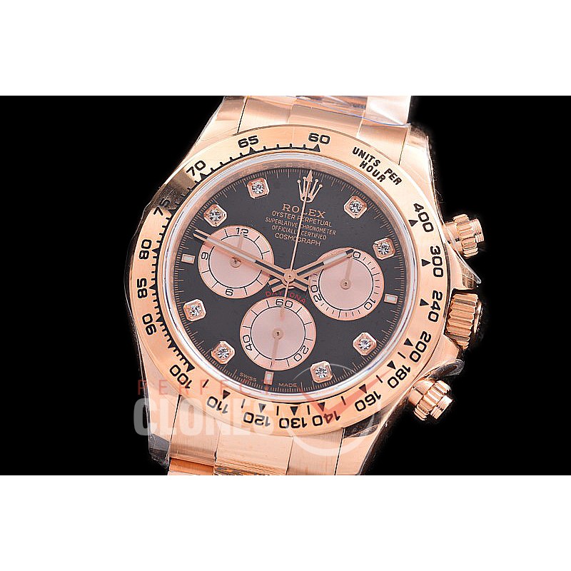 0 0 0 RLDFR-126505-112W QF 904L Steel Daytona 126505 RG/RG Black Diamonds 4131 Superclone - 72 Hours Power Reserve Movement / Extra Weighted
