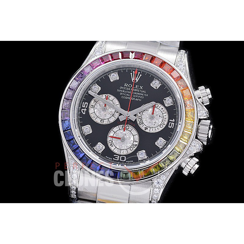 0 0 0 0 0 RLDUB-4130-101 ZF 904L Steel Daytona 116599RBOW SS/SS Black Rainbow Ruby Sticks 4130 Superclone - 72 Hours Power Reserve Movement 