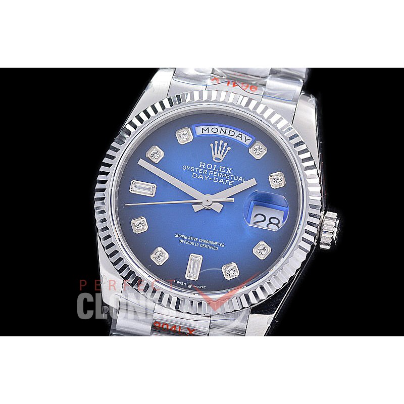 0.0 0 0 0 R40DDS00317 BPF Extra Weighted Daydate 40mm 228239 904 Steel SS/SS Fluted Bez Blue Ombre Diamonds A-2836