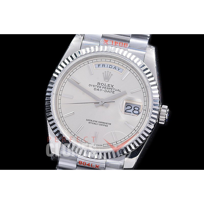 0.0 0 0 0 0 0 R36DDS00301S BPF Extra Weighted Daydate 40mm 128239 904 Steel SS/SS Fluted Bez Silver Sticks SH 3255