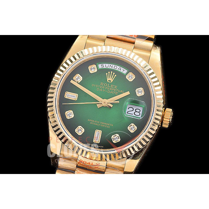 0.0 0 0 0 0 0 R36DDF00316 BPF Extra Weighted Daydate 40mm 128238 904 Steel YG/YG Fluted Bez Green Ombre Diamonds A-2836