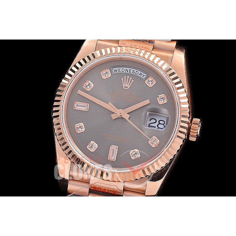 0.0 0 0 0 0 0 R36DDR00312S BPF Extra Weighted Daydate 40mm 128235 904 Steel RG/RG Fluted Bez Grey Diamonds SH 3255