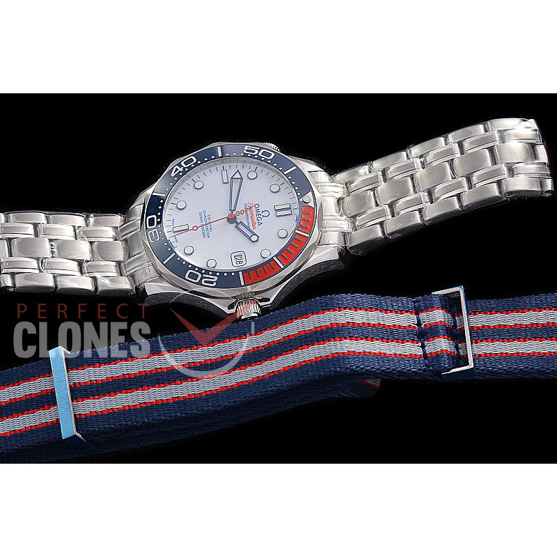 0 0 0 0 0 OM300M-078S AIF Seamaster Diver 300M "007 Commander's Watch" SS/SS White Asian 2824 Mod 8800 Free Rubber Strap 