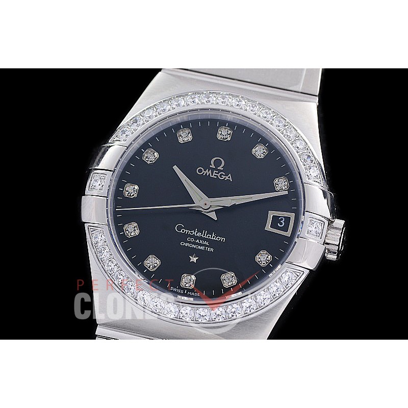 0 0 0 0 OMCON-39-112D M+S-F Constellation Co Axial SS/Diam/SS Silver Diamond Calibre 8500 Superclone