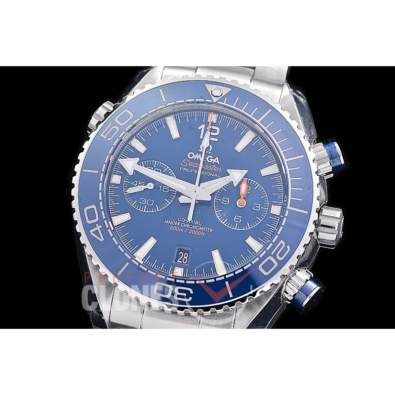 0 0 0 0 0 OMCPOC45-003 M+S-F Planet Ocean Chrono SS/SS Blue A-7750 Mod to Calibre 9900 Functions 