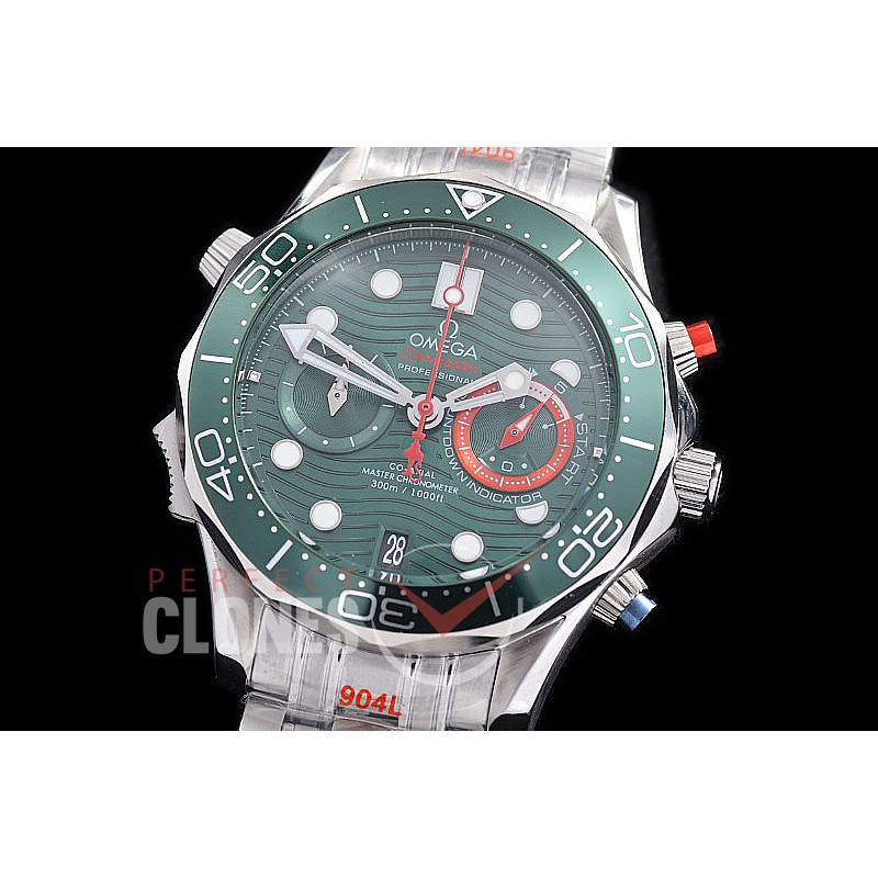 0 0 0 0 0 OMSEC-0103 Seamaster 300m Professional Chronograph America's Cup Edition SS/SS Green OS20 Quartz 