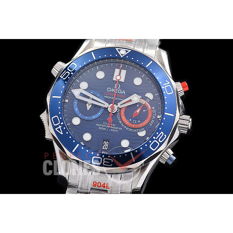 0 0 0 0 0 OMSEC-0101 Seamaster 300m Professional Chronograph America's Cup Edition SS/SS Blue OS20 Quartz 
