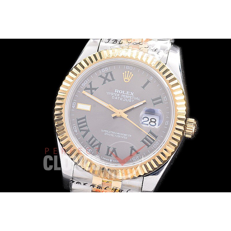 R41DJT-218 NF 904 Steel 126333 SS/YG Fluted/Jubilee Dark Rhodium Grey Roman A-2813 - Noob Factory Special Offer 