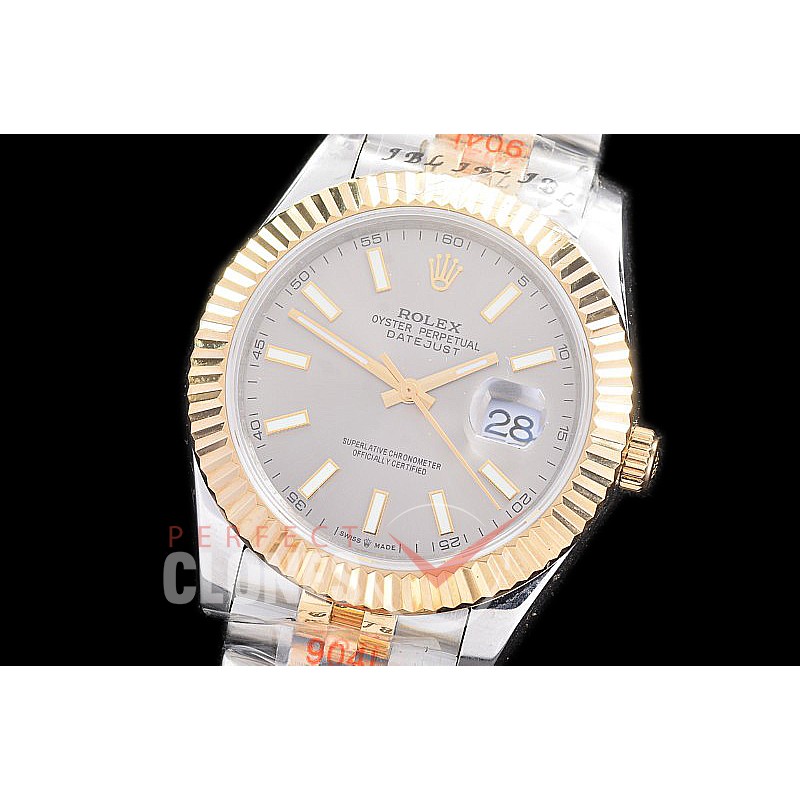 R41DJT-203 NF 904 Steel 126333 SS/YG Fluted/Jubilee Dark Rhodium Grey Sticks A-2813 - Noob Factory Special Offer 