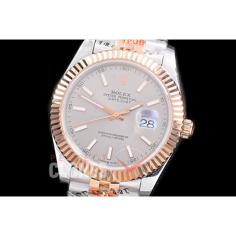 R41DJTR-203 NF 904 Steel 126331 SS/RG Fluted/Jubilee Rhodium Grey Sticks A-2813 - Noob Factory Special Offer 