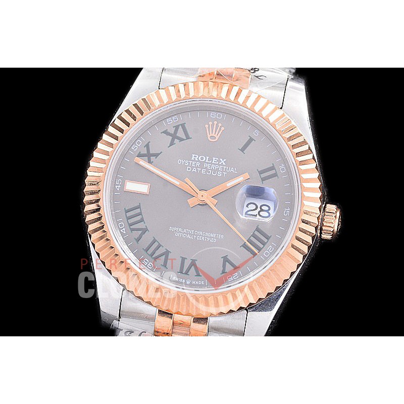 R41DJTR-218 NF 904 Steel 126331 SS/RG Fluted/Jubilee Dark Rhodium Grey (Wimbledon) Roman A-2813 - Noob Factory Special Offer 