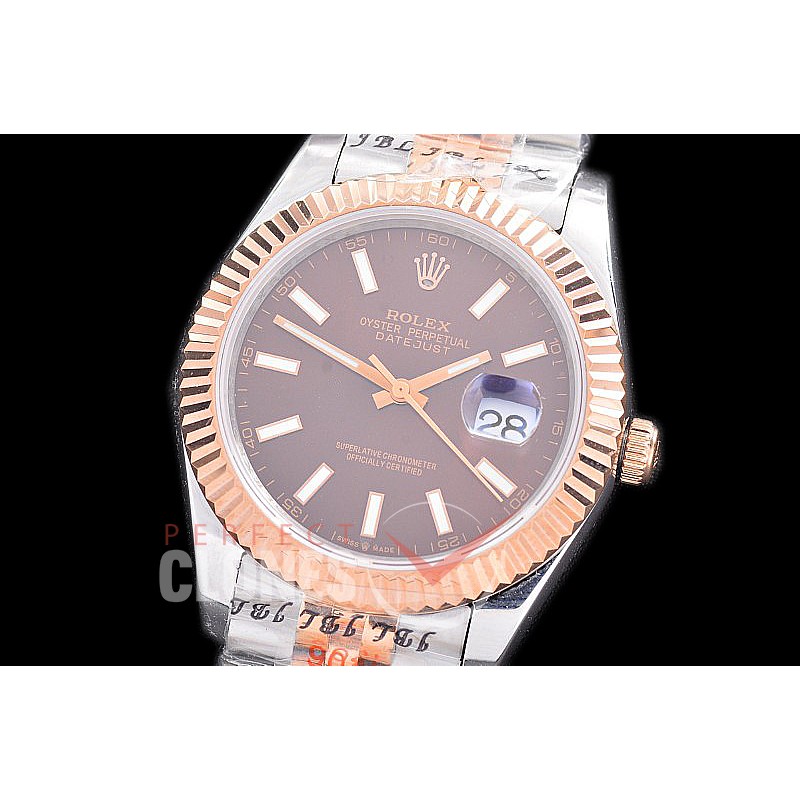 R41DJTR-206 NF 904 Steel 126331 SS/RG Fluted/Jubilee Brown Sticks A-2813 - Noob Factory Special Offer 