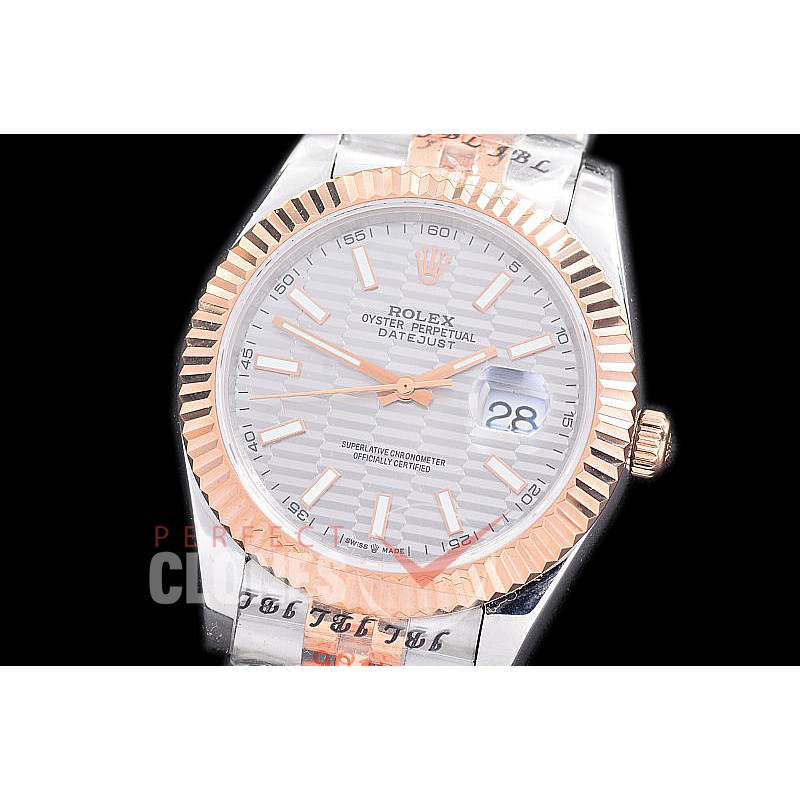 R41DJTR-208 NF 904 Steel 126331 SS/RG Fluted/Jubilee Silver Fluted Sticks A-2813 - Noob Factory Special Offer 