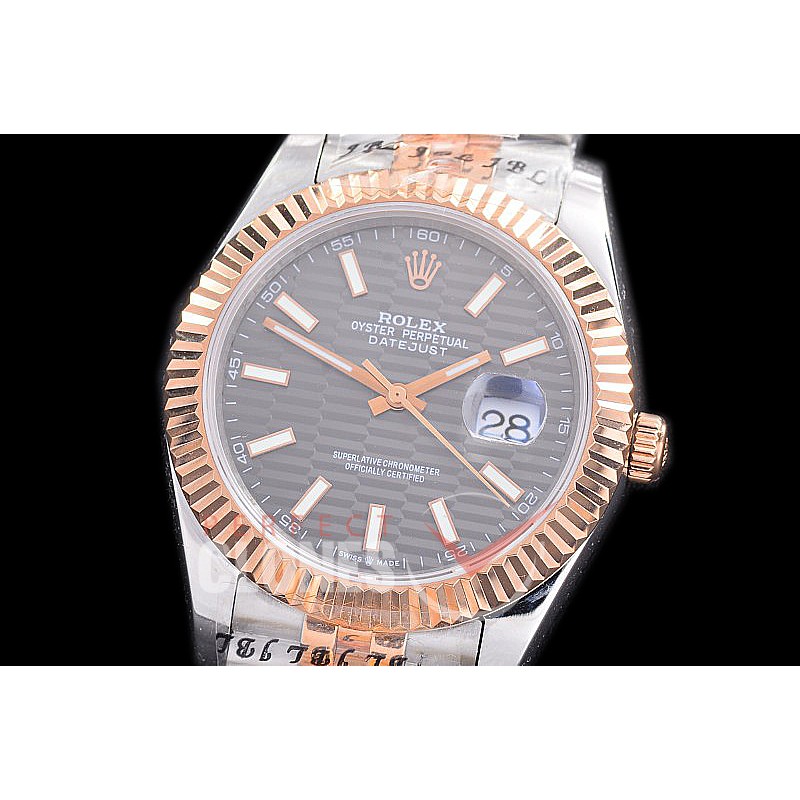 R41DJTR-209 NF 904 Steel 126331 SS/RG Fluted/Jubilee Dark Rhodium Grey Fluted Sticks A-2813 - Noob Factory Special Offer 
