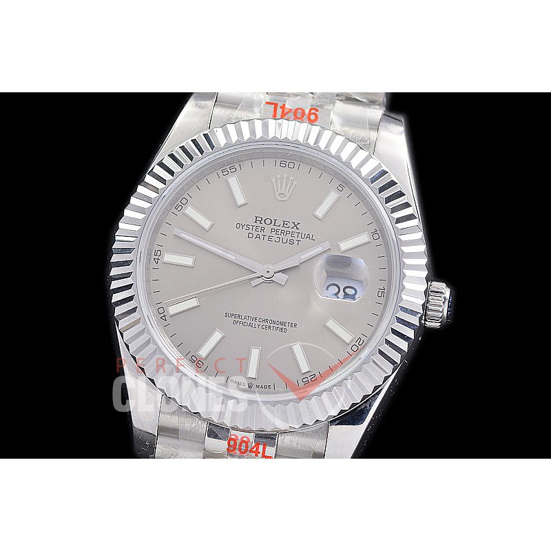 R41DJS-203 NF 904 Steel 126334 SS/SS Fluted/Jubilee Dark Rhodium Grey Sticks A-2813 - Noob Factory Special Offer 