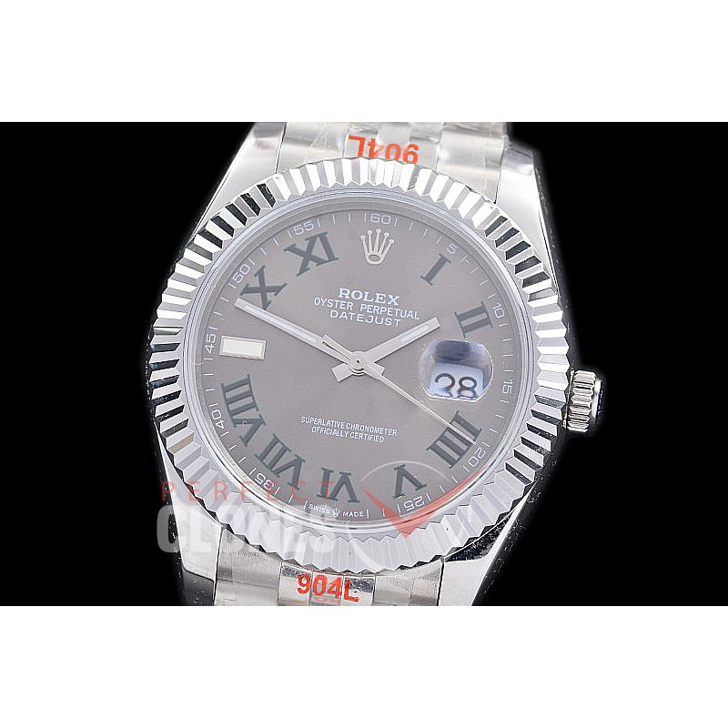 R41DJS-218 NF 904 Steel 126334 SS/SS Fluted/Jubilee Dark Rhodium Grey Wimbledon Roman A-2813 - Noob Factory Special Offer 
