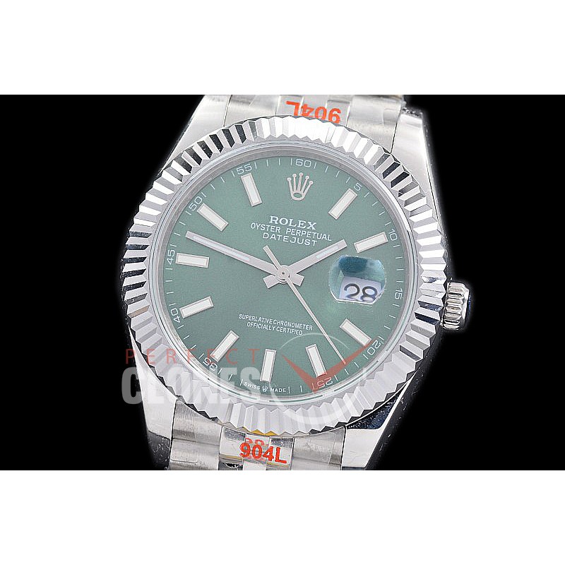 R41DJS-205 NF 904 Steel 126334 SS/SS Fluted/Jubilee Mint Green Sticks A-2813 - Noob Factory Special Offer 