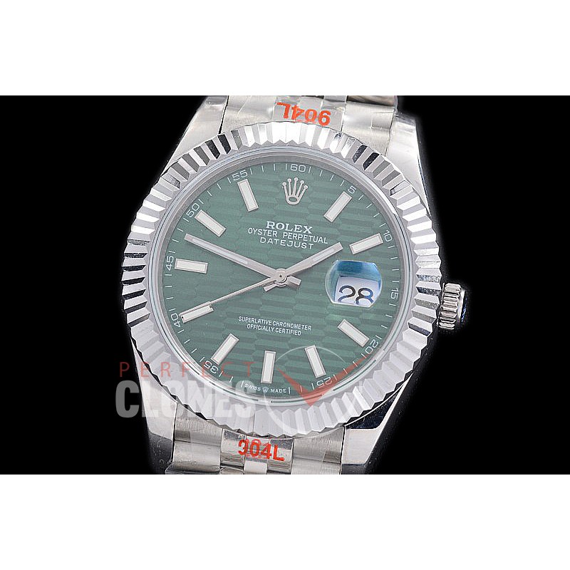 R41DJS-209 NF 904 Steel 126334 SS/SS Fluted/Jubilee Mint Green Fluted Sticks A-2813 - Noob Factory Special Offer 