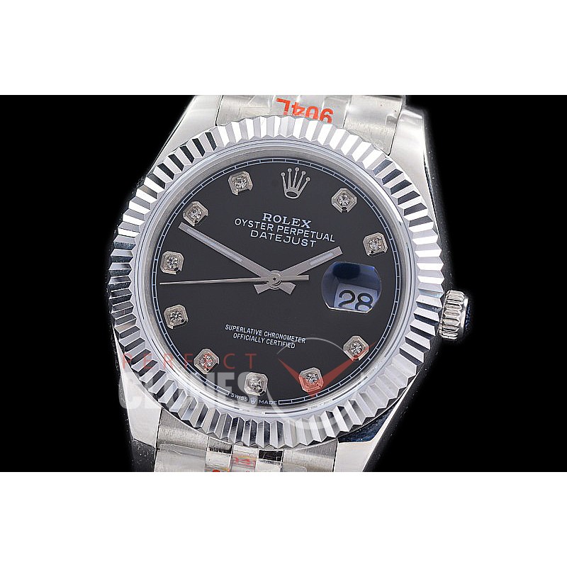 R41DJS-222 NF 904 Steel 126334 SS/SS Fluted/Jubilee Black Diamonds A-2813 - Noob Factory Special Offer 