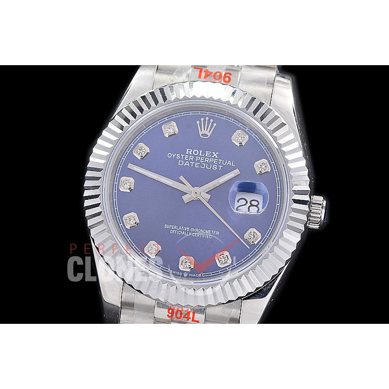 R41DJS-224 NF 904 Steel 126334 SS/SS Fluted/Jubilee Blue Diamonds A-2813 - Noob Factory Special Offer 