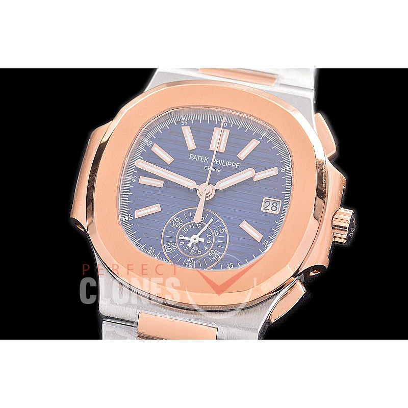 0 0 0 0 0 PP-5980-013S 3KF Nautilus 5980 Chronograph SS/RG Blue Sticks Asian Clone Calibre CH28-520 C
