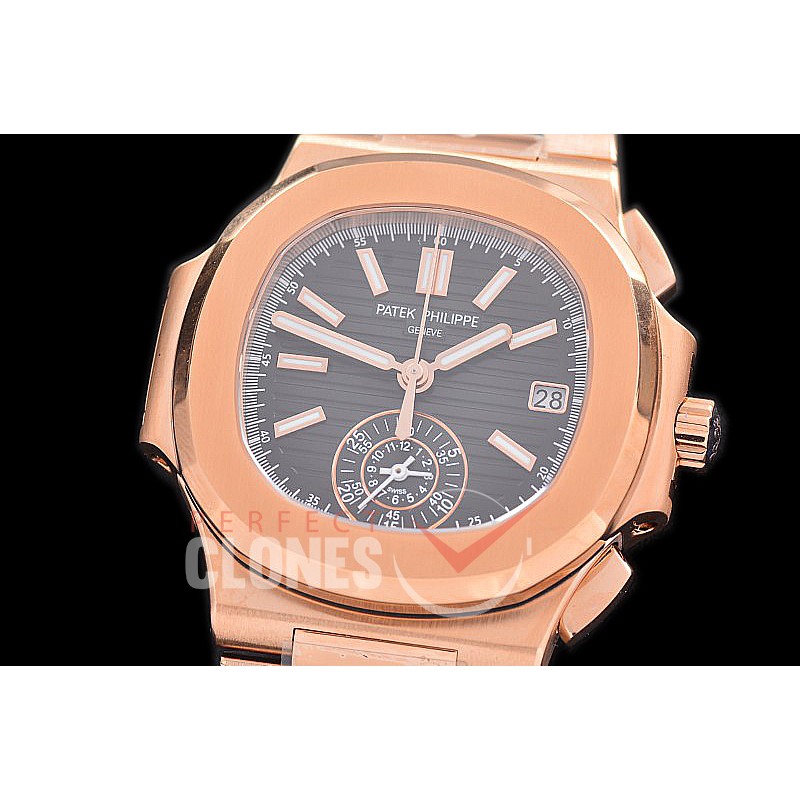 0 0 0 0 0 PP-5980-026S 3KF Nautilus 5980 Chronograph RG/RG Black Asian Clone Calibre CH28-520 C