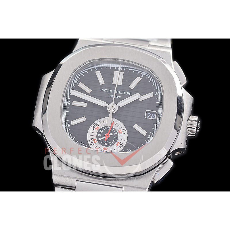 0 0 0 0 0 PP-5980-002S 3KF Nautilus 5980 Chronograph SS/SS Black Asian Clone Calibre CH28-520 C