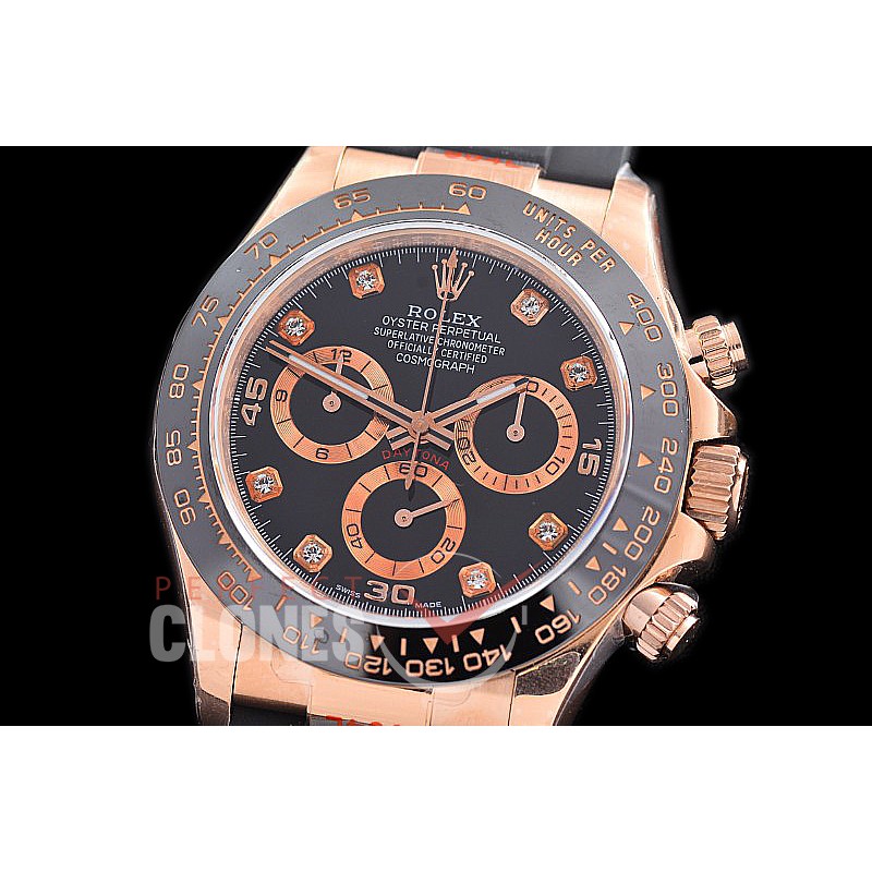 0 0 0 0 0 0 RLDFR-4130-872RW QF V11 904L Steel Daytona 116515LN RG/CER/RU Black Diamonds 4130 Superclone - 72 Hours Power Reserve Movement / Extra Weighted 