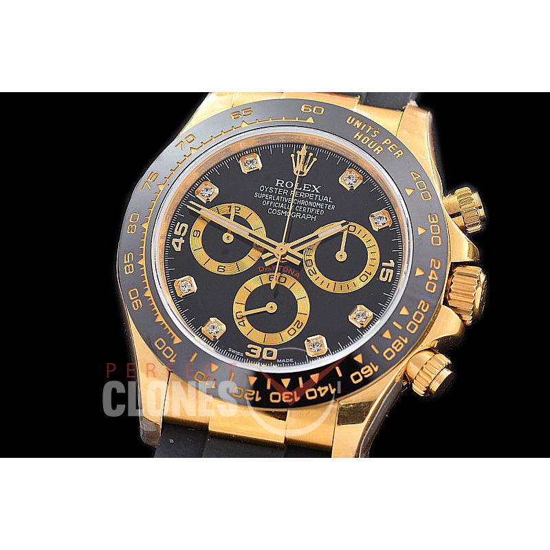 0 0 0 0 0 0 RLDF-4130-872RW QF V11 904L Steel Daytona 116518LN YG/CER/RU Black Diamonds 4130 Superclone - 72 Hours Power Reserve Movement / Extra Weighted 