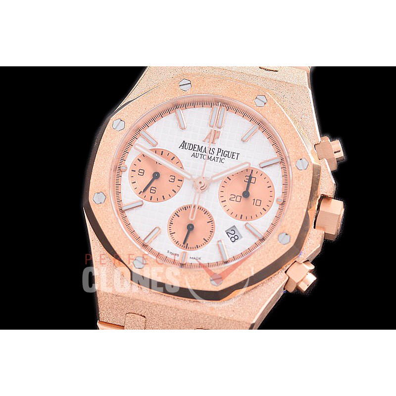 AP26240-121 OMF Royal Oak Chronograph Frosted 26240 RG/RG White A-7750 Mod 1-1 Thickness 